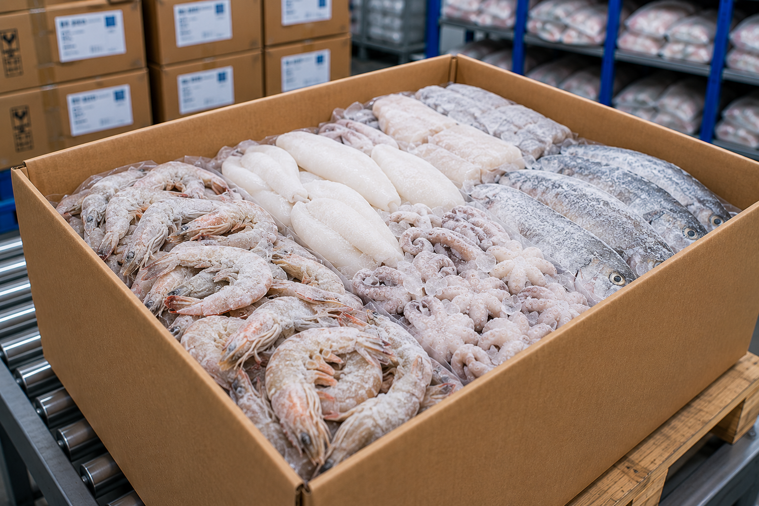 Frozen seafood carton